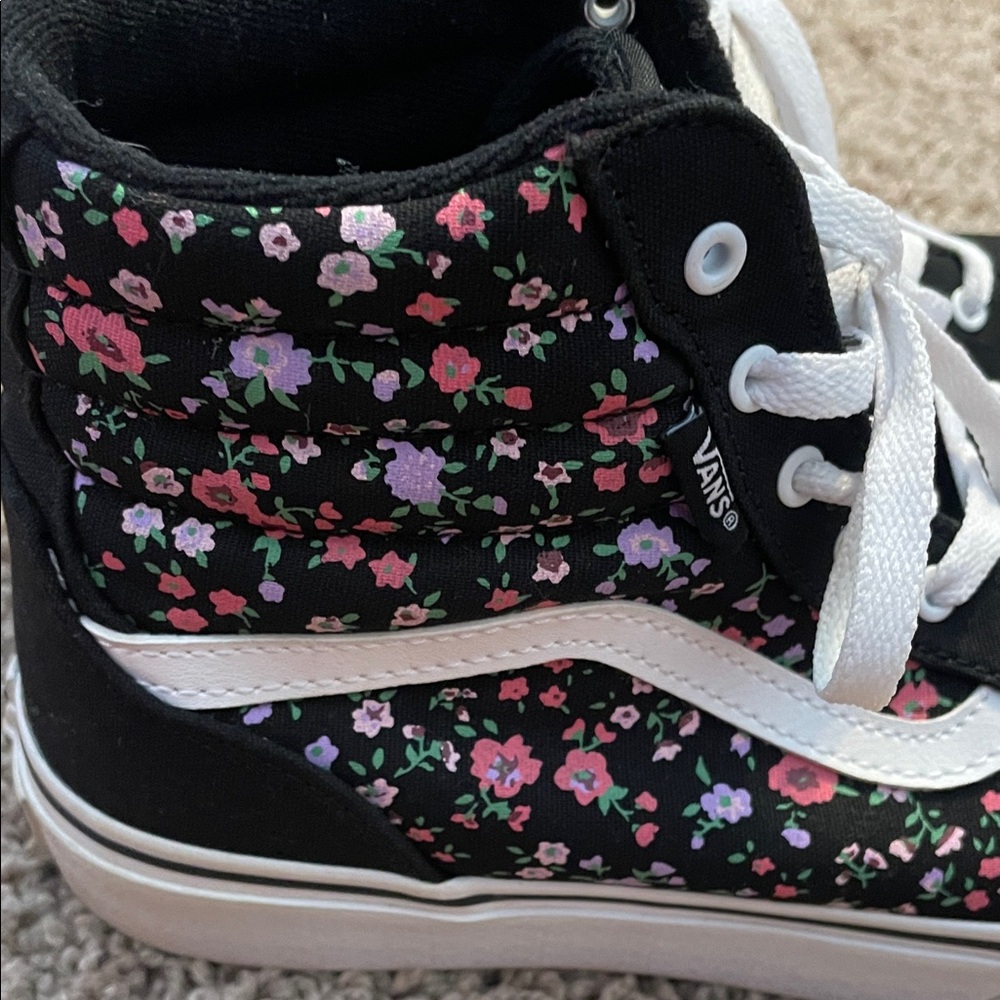 Vans Women's Black Pink Floral High-Top Sneakers, euro38, missy 6.0=women’s 7.5 - Picture 9 of 11